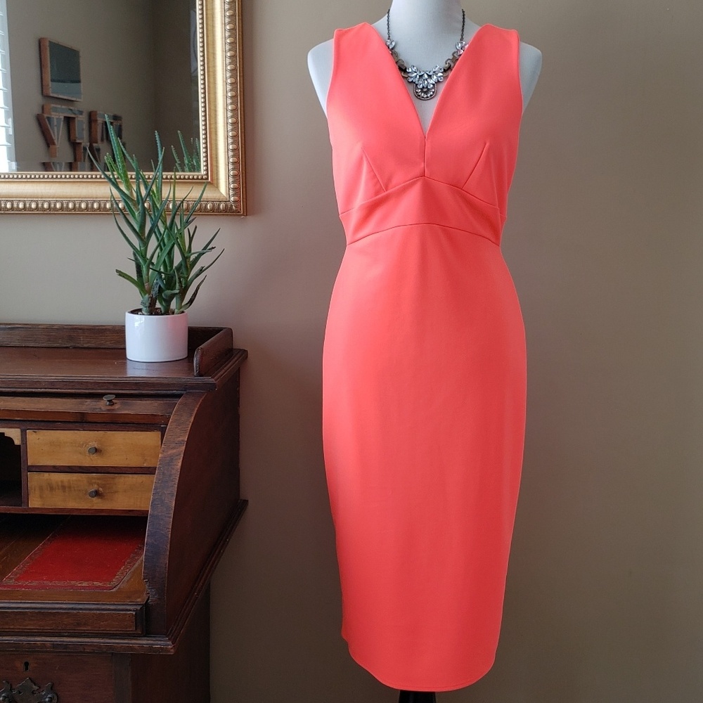 Asos Maternity Scuba Pencil Dress Fluro Pink 8